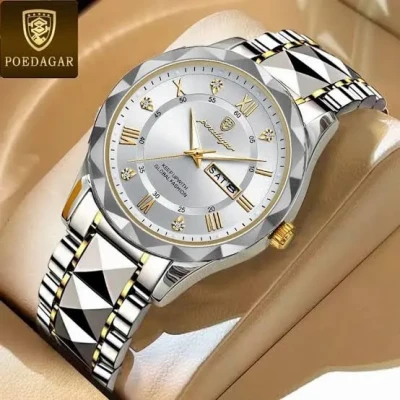 POEDAGAR 615 Fashion Luminous Quartz Watch – Gold White